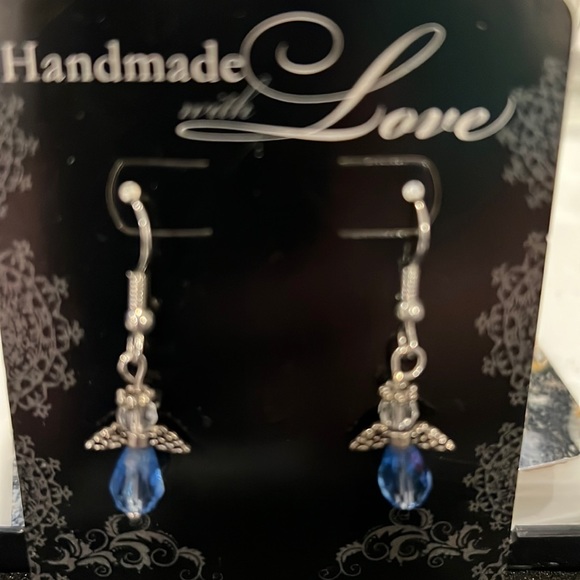 Swarovski Crystal Drop Dangle Blue Angel 😇 Halo Inspired With wings Earrings - Picture 3 of 3